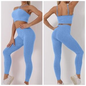 EUYZOU Workout Set 2 Piece - Halter Sports Bra and High Waisted Leggings